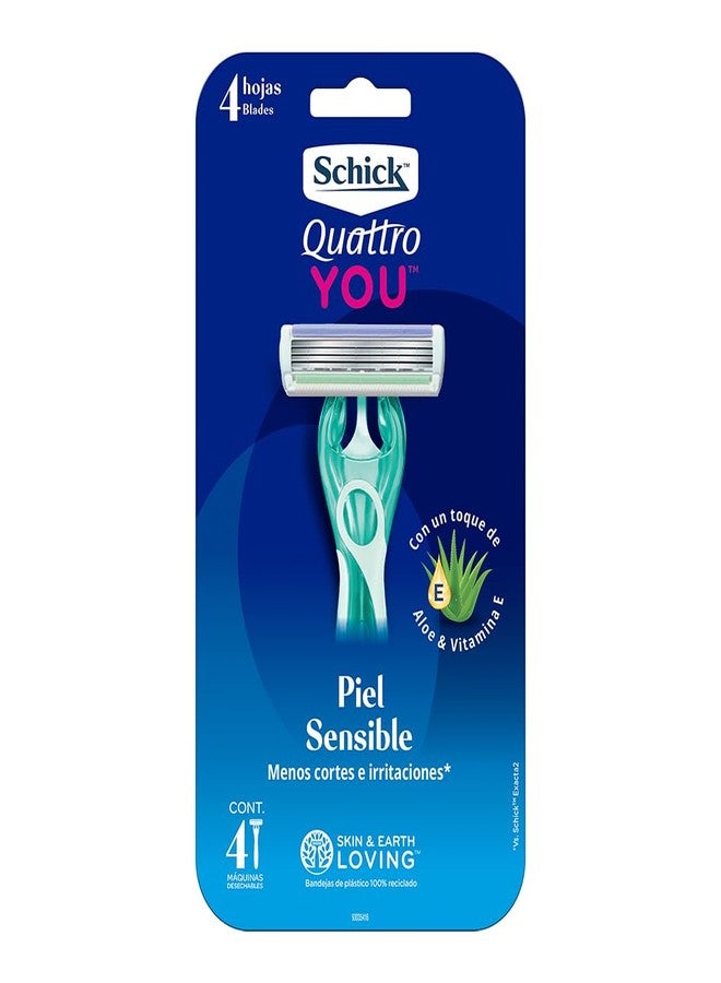 Schick Quattro You Sensitive Piece Of Mind Disposable Razor For Women, 4 Count - Image 1