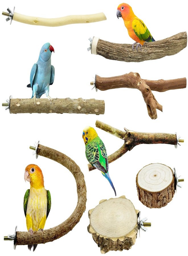 Allazone 8 PCS Natural Wood Bird Perch Set, U Shape, Forking, No Branch, O Shaped Platform, Suitable for Cockatiel, Cockatoo, Budgie, Parakeet, Conure, Macaw, Love Bird - Image 1