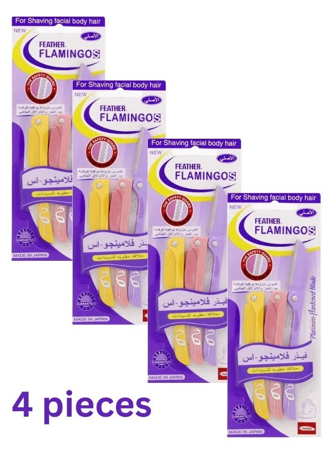 فيذر-فلامنجو طقم من 4 شفرات حواجب على شكل طائر الفلامنغو للنساء، لتشكيل الوجه وإزالة الشعر بدون ألم، شفرات آمنة للبشرة الحساسة - Image 1