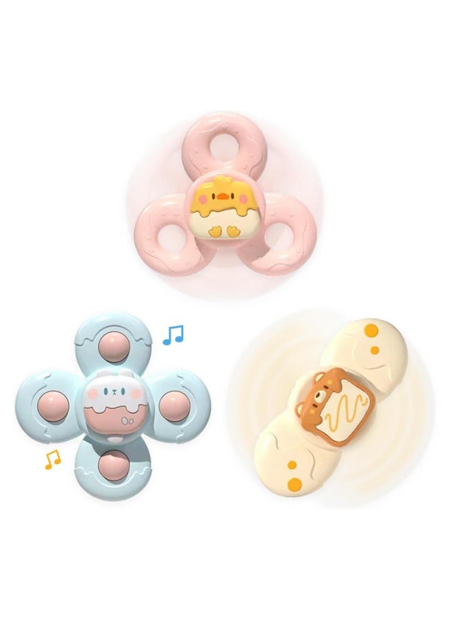 EHOME 3 Pcs Spinner Baby Bath Toys Strong Suction Cup for Window Dining Chairs 18 Moths Kids, Round Spinning Rattle Toddler Toy  - Image 1