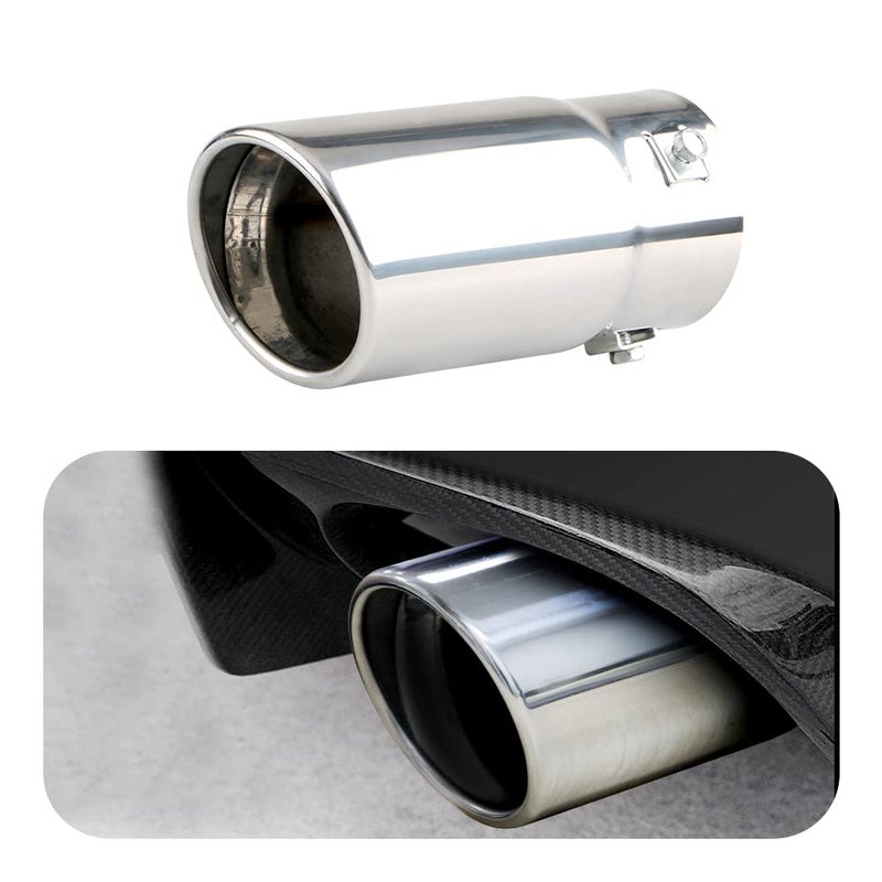 Sakali Universal 73mm Inlet Exhaust Tips Muffler Stainless Steel BoltOn 28 Car Exhaust Tail Tip Pipe Silver