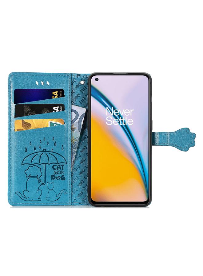 اس-توب جراب لهاتف OnePlus Nord 2 5G، جراب جلدي أفقي قابل للطي بنقشة قطة وكلب جميلة، مع حامل وفتحات للبطاقات ومحفظة ومشبك كرتوني وحبل تثبيت - Image 3