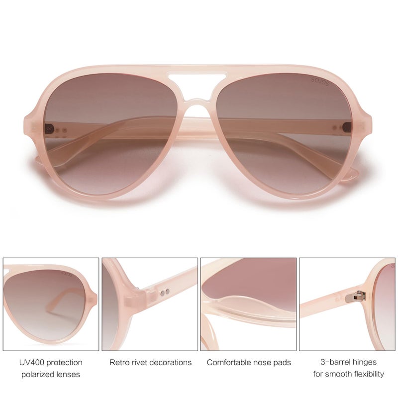 SOJOS Classic Polarized Aviator Sunglasses for Women Men, Retro Trendy Aviators Shades SJ2201, Pink/Light Brown - Image 2