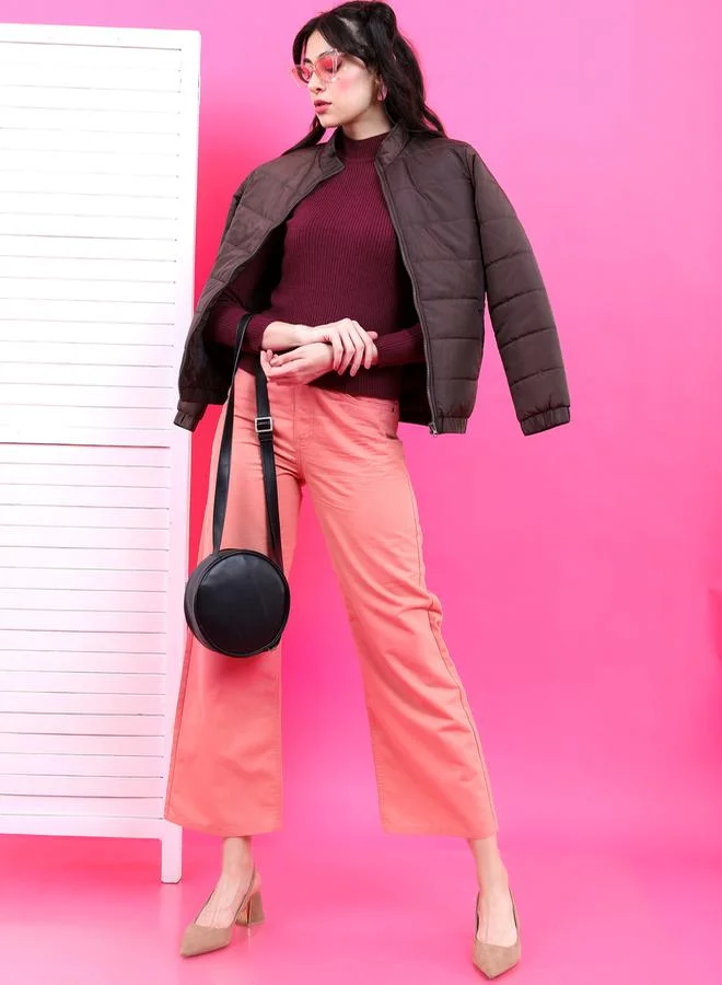 Tokyo Talkies Solid High Neck Ribbed Sweater by Styli