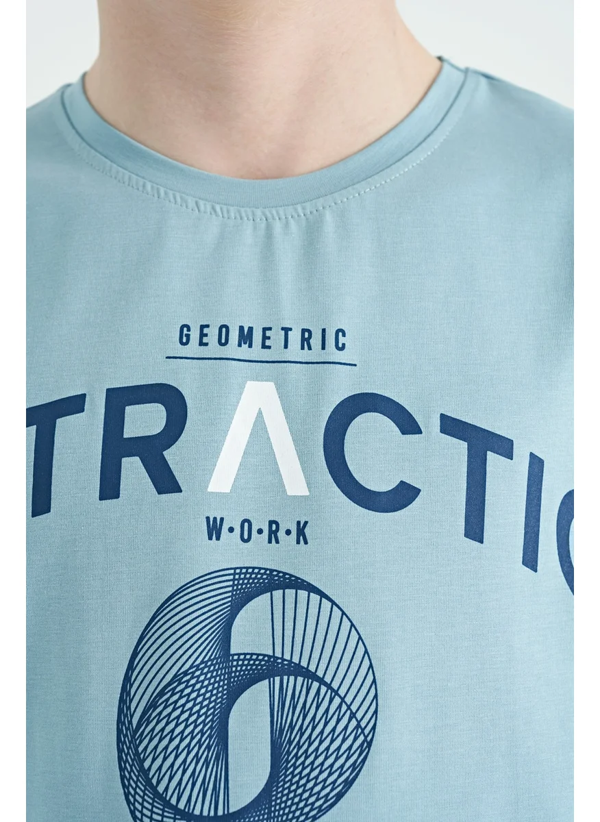 Tommy Life Light Blue Text Print Detailed O Neck Standard Pattern Boy T-Shirt - 11103