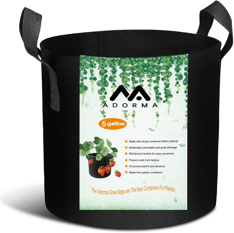 ADORMA 12 Packs 5 Gallon Grow Bags, Heavy Duty 300G Thickened Nonwoven Fabric Plant Pots with Handle - Image 1