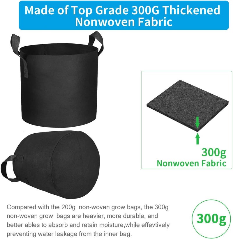 ADORMA 12 Packs 5 Gallon Grow Bags, Heavy Duty 300G Thickened Nonwoven Fabric Plant Pots with Handle - Image 5