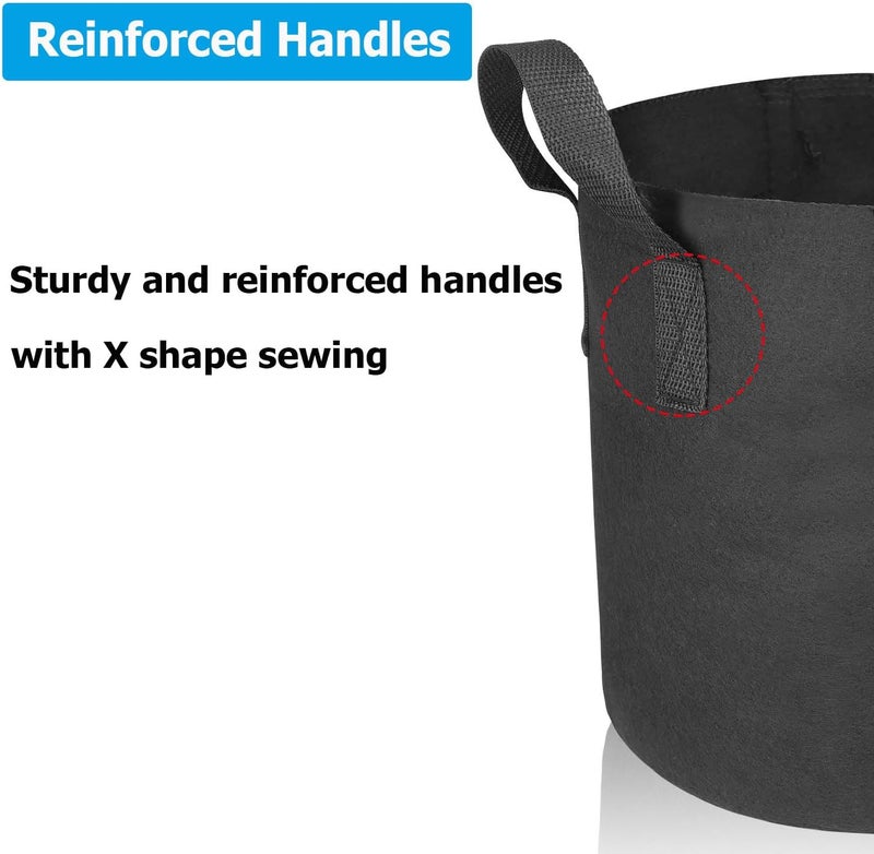 ADORMA 12 Packs 5 Gallon Grow Bags, Heavy Duty 300G Thickened Nonwoven Fabric Plant Pots with Handle - Image 3