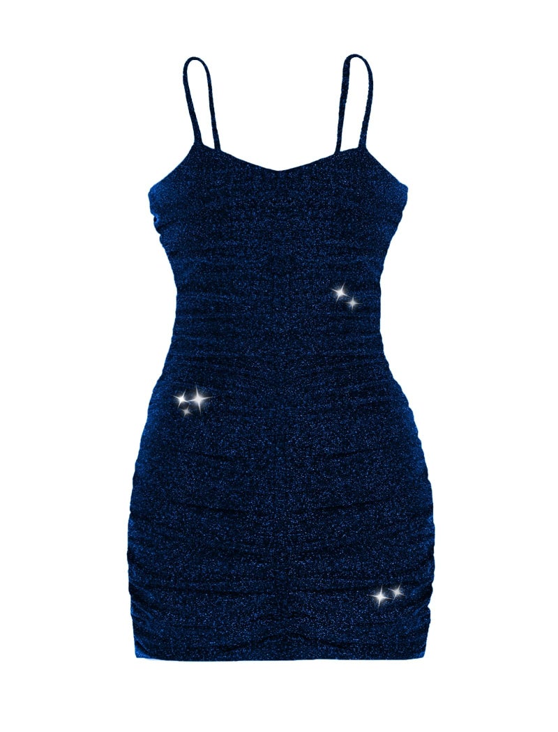 EXARUS Girls Formal Long Sleeve/Spaghetti Strap Dress Teen Party Dance Tween Juniors Tight Cute Bodycon Short Dresses, Sparkly Blue, 8 Years - Image 1