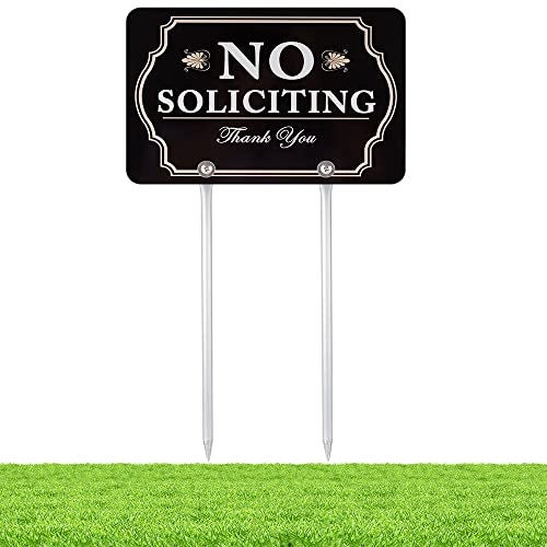 Kichwit No Soliciting Sign for House with Stakes, 12 x 8 Inch/21 Inch High, Aluminum Yard Sign for Home, No Solicitors Sign for Front Door - Image 1