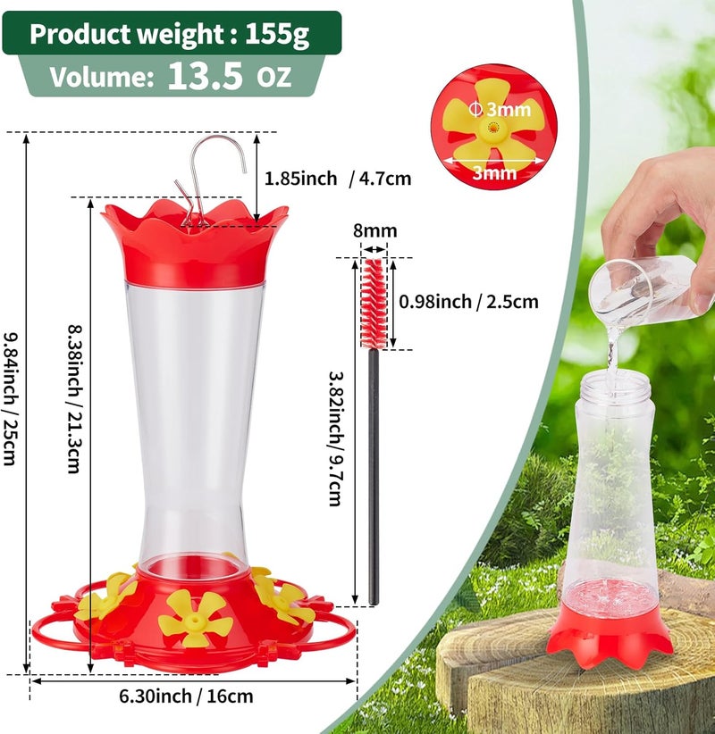 HUISPARK Hummingbird Feeders for Outdoors Hanging,2 Pack Humming Birds Feeders for Outside,Wild Bird Feeder for Outside Garden Yard Patio 13.5OZ,Plastic Bird Feeders 5 Feeding Ports Bird Nectar Feeder - Image 2