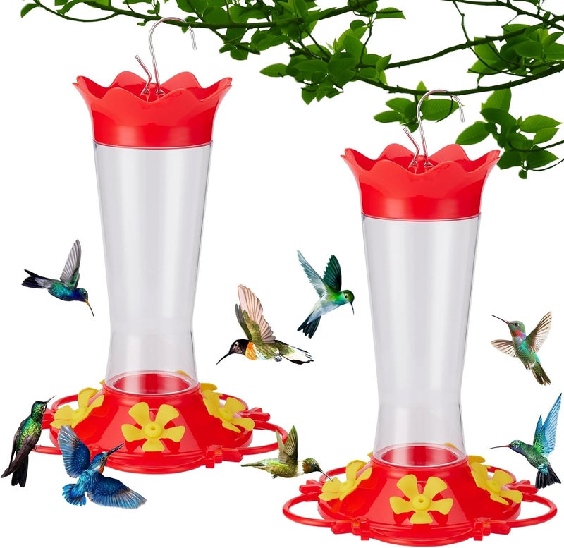 HUISPARK Hummingbird Feeders for Outdoors Hanging,2 Pack Humming Birds Feeders for Outside,Wild Bird Feeder for Outside Garden Yard Patio 13.5OZ,Plastic Bird Feeders 5 Feeding Ports Bird Nectar Feeder - Image 1