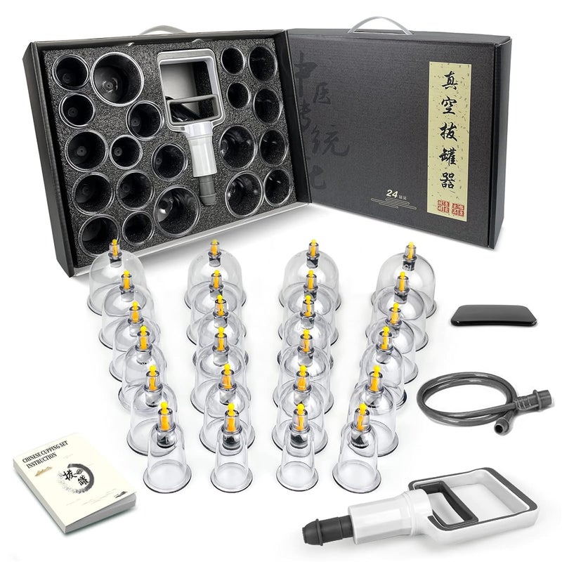 LRK Cupping Therapy Set 24 Cups Professional Chinese Cupping Set With Pump Suction Cups Cupping Kit For Body Cellulite Muscle Massage, Pain Relief, Physical Therapy - Image 1
