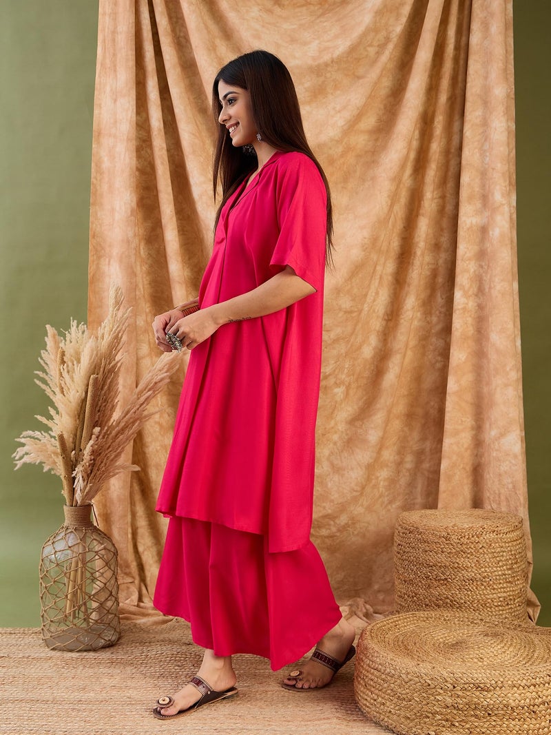 InWeave Women Fuchsia Collaround Neck Kurta Set - Image 3