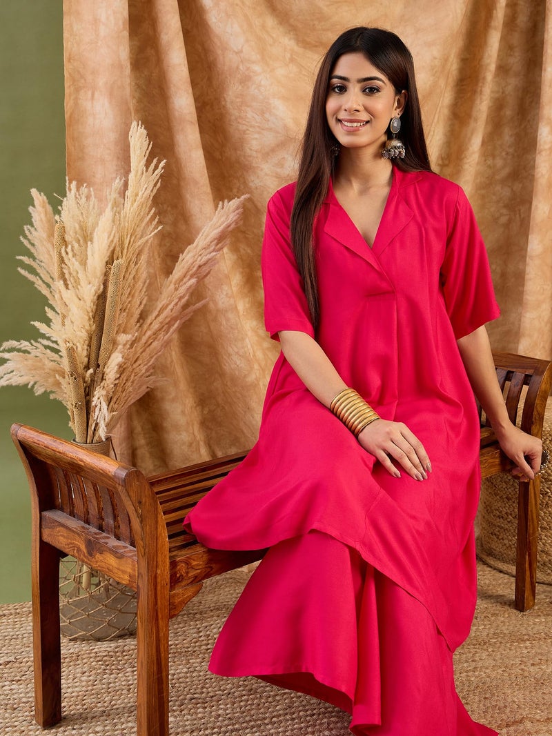 InWeave Women Fuchsia Collaround Neck Kurta Set - Image 2