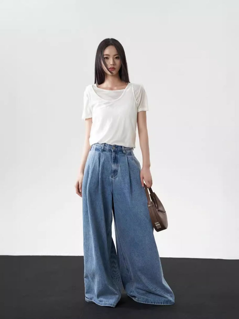 Dtwo Spring And Short-Sleeved Fake Two-Piece Street Casual Loose Short Cotton Breathable Top T-Shirt For Women - Image 5