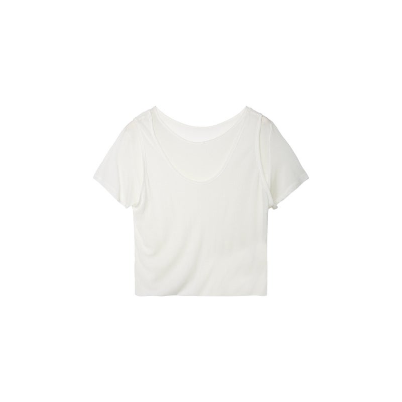 Dtwo Spring And Short-Sleeved Fake Two-Piece Street Casual Loose Short Cotton Breathable Top T-Shirt For Women - Image 1