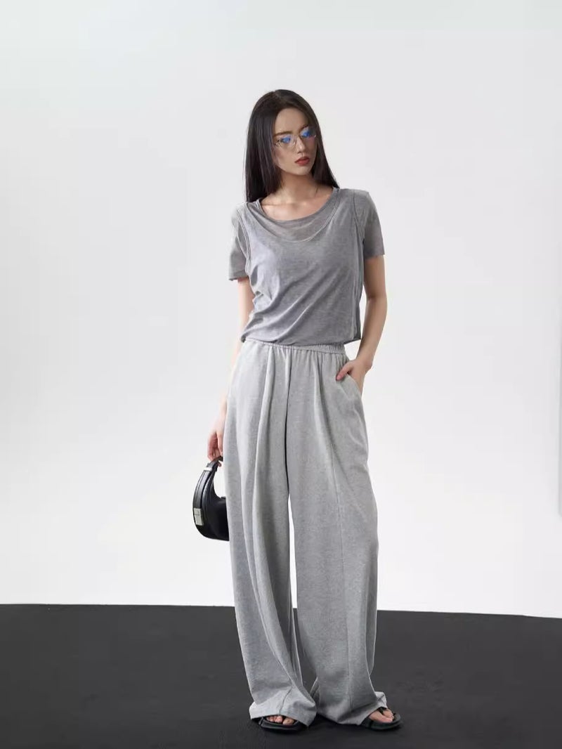Dtwo Spring And Short-Sleeved Fake Two-Piece Street Casual Loose Short Cotton Breathable Top T-Shirt For Women - Image 2