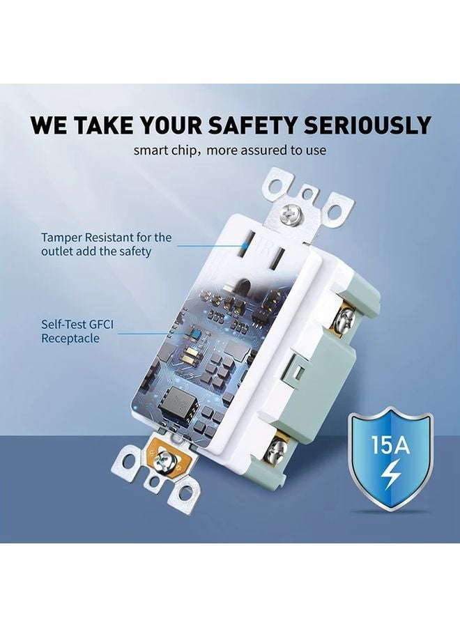 Slim Self Test GFCI Outlet 15A 125V Duplex Receptacle With LED Indicator Tamper Resistant ETL Listed White - Image 5