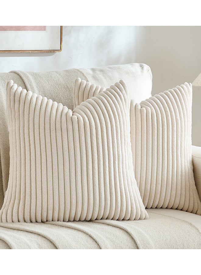 Fancy Homi مجموعة من 2 أغطية وسائد زخرفية محايدة للكنبة، السرير والأريكة، ناعمة ورقيقة بنمط قطن مضلع، تصميم جمالي وحديث - 45x45 سم - كريمي - Image 1