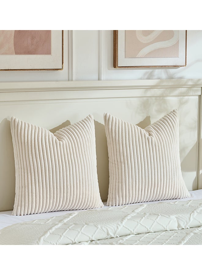 Fancy Homi مجموعة من 2 أغطية وسائد زخرفية محايدة للكنبة، السرير والأريكة، ناعمة ورقيقة بنمط قطن مضلع، تصميم جمالي وحديث - 45x45 سم - كريمي - Image 5