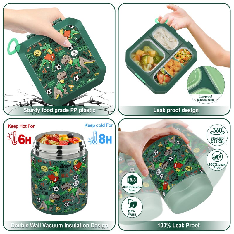 wiwens Bento Lunch Box for Kids with 12oz Soup Thermo Leak-Proof Lunch Food Container with 5 Compartment Thermo Hot Food Jar and Insulated Lunch Bag for Kid Toddler Girls Boys to School - Image 3
