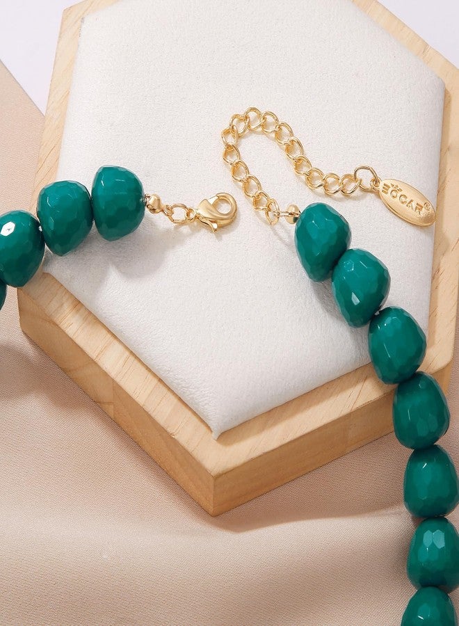 بوكار طقم عقد وأقراط من بوكار متعدد الطبقات بتصميم سلسلة طويلة وخرز سميك، هدية مثالية للنساء (NK-10693-Teal-set) - Image 4