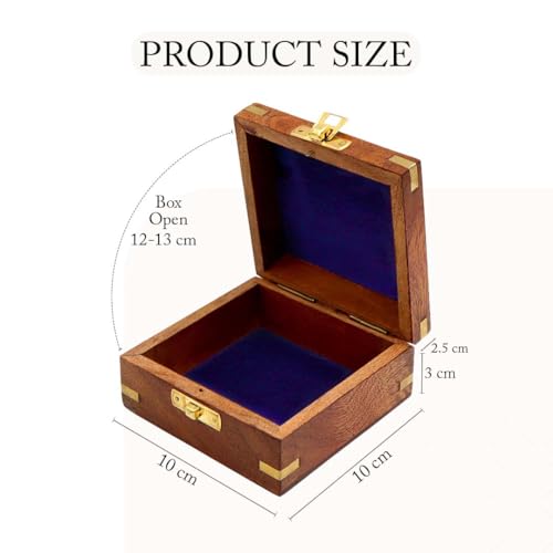 DOLLOND & CO. Handmade Wooden Tree of Life Box | Brass Inlay Jewellery & Keepsake Organizer | Rustic Brown Vintage Trinket Box for Tarot, Crystals & Gifts | Sustainable Wood Storage Box (10x10x5.5 cm) - Image 4