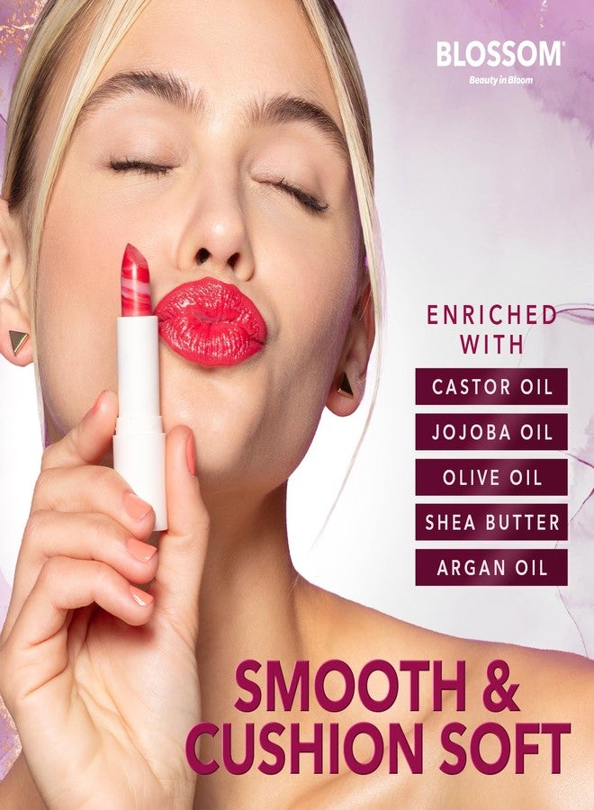 Blossom Marble Shimmer Lip Balm Moisturizing Lipstick with Shea Butter, Jojoba, Olive Oil, 0.12oz/3.5g, Berry - Image 3