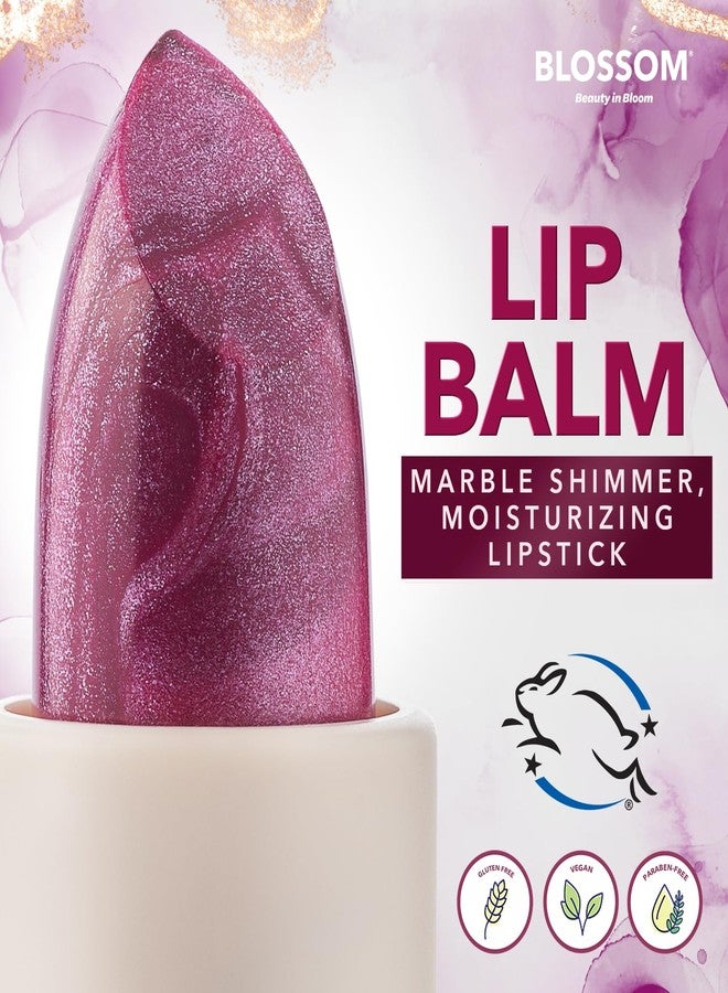Blossom Marble Shimmer Lip Balm Moisturizing Lipstick with Shea Butter, Jojoba, Olive Oil, 0.12oz/3.5g, Berry - Image 2