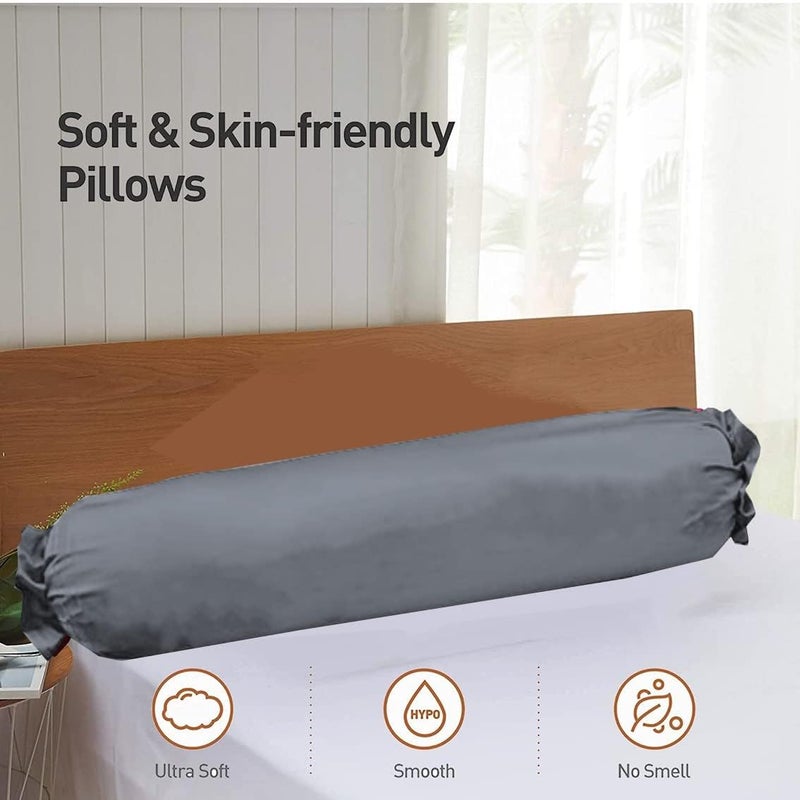 MAHAVEER COTTON Micro Filled Microfiber Bolster of Size 38X14X8Round Bed Pillowwhite Bolster l Bolster for Back and Neck Support l Pillow Compliment for DeewanSofa With Cotton Dark Grey Washable Bolster Cover - Image 4