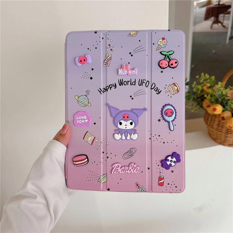 COVERLY for iPad Pro 11 inch M4 2024 3D Cute Cartoon Kuromi Doll PU Leather Flip Case,Candy Colorful Floral Stand with Pencil Holder Cover for Apple iPad Pro 11 inch M4 (2024, 5th Gen) (Pastel) - Image 1