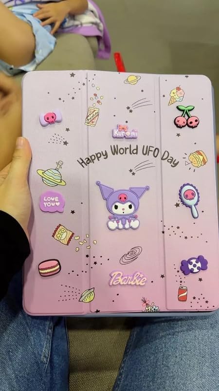 COVERLY for iPad Pro 11 inch M4 2024 3D Cute Cartoon Kuromi Doll PU Leather Flip Case,Candy Colorful Floral Stand with Pencil Holder Cover for Apple iPad Pro 11 inch M4 (2024, 5th Gen) (Pastel) - Image 3