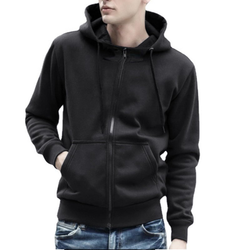 ZUEVI Men's Hoodies Casual Striped Drawstring Hoodie Fleece Sweatshirt Zipper Closure Slim Fit Jackets With Pockets (/Black/-L) - Image 2