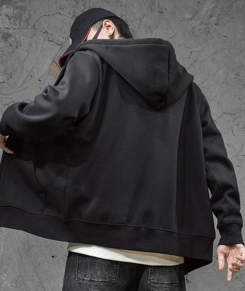 ZUEVI Men's Hoodies Casual Striped Drawstring Hoodie Fleece Sweatshirt Zipper Closure Slim Fit Jackets With Pockets (/Black/-L) - Image 3