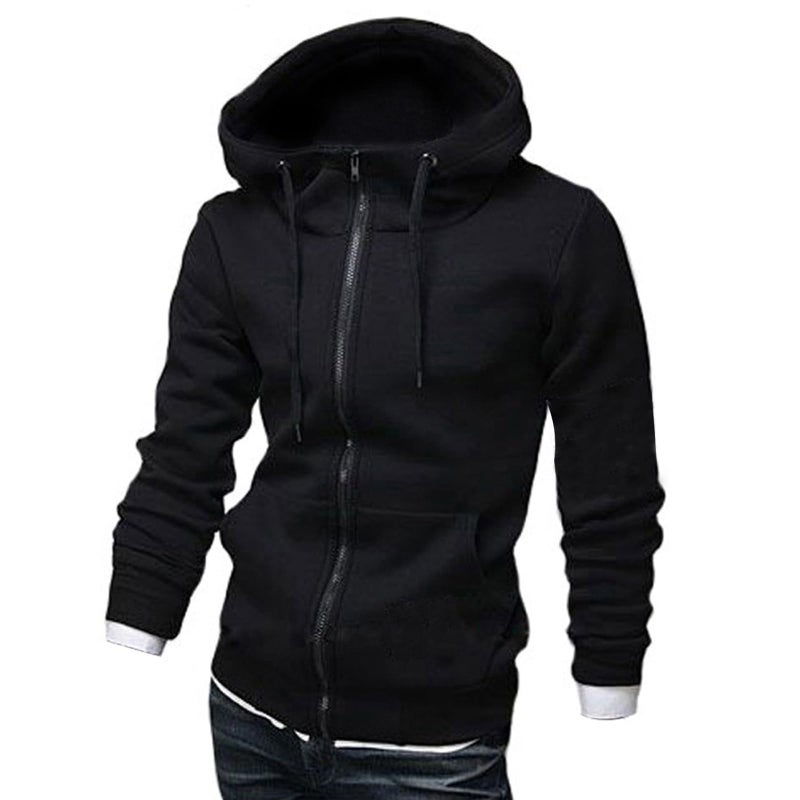 ZUEVI Men's Hoodies Casual Striped Drawstring Hoodie Fleece Sweatshirt Zipper Closure Slim Fit Jackets With Pockets (/Black/-L) - Image 1