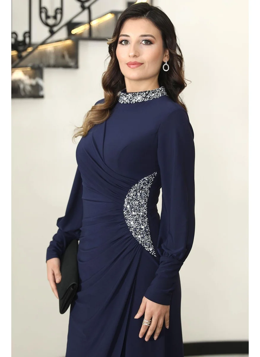 Esilanur Lavin Hijab Evening Dress Navy Blue