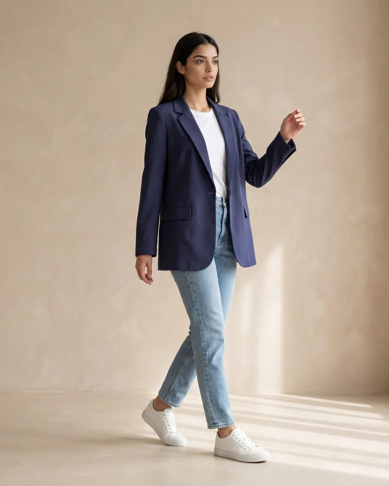 Redtag Women Navy Lightweight Open Front Blazer