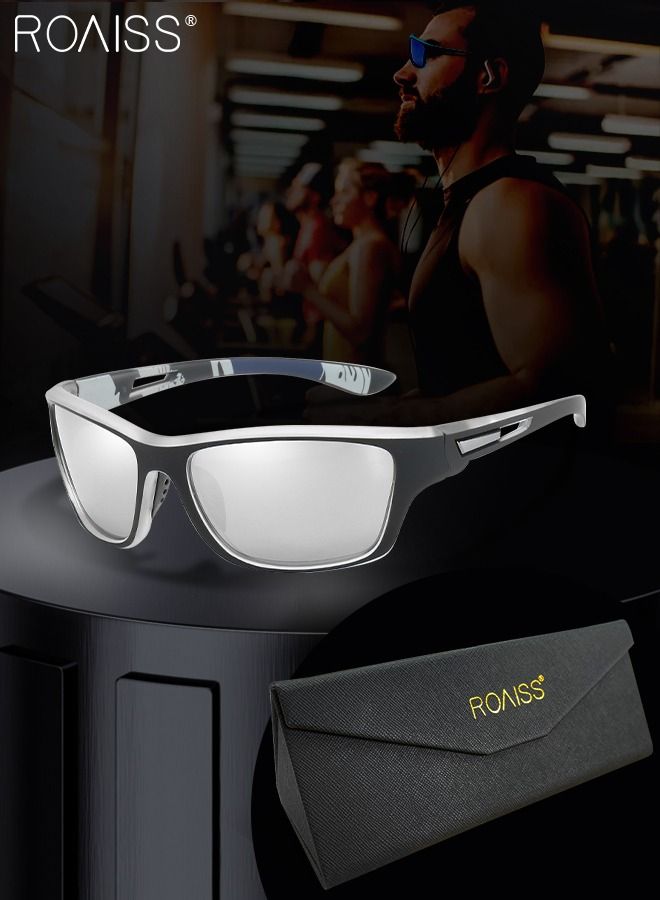 roaiss Polarized Sports Sunglasses for Men Women, UV400 Protection Cycling Glasses, Cycling Goggles for Baseball Running Fishing Golf, White - Image 1