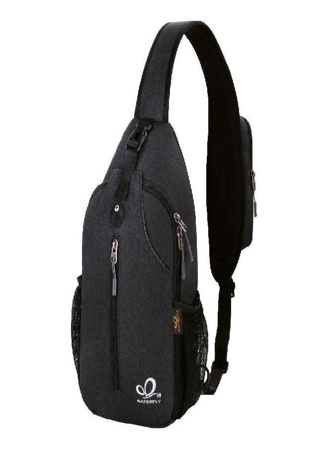 WATERFLY - Crossbody Sling Backpack Sling Bag Travel Hiking Chest Bag Daypack (Black) - Image 1