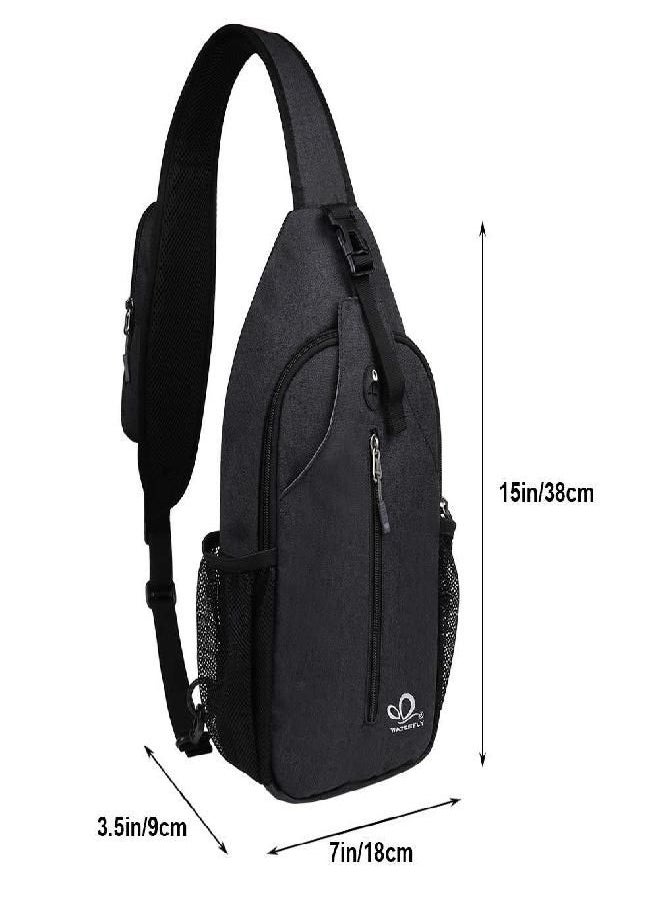 WATERFLY - Crossbody Sling Backpack Sling Bag Travel Hiking Chest Bag Daypack (Black) - Image 1