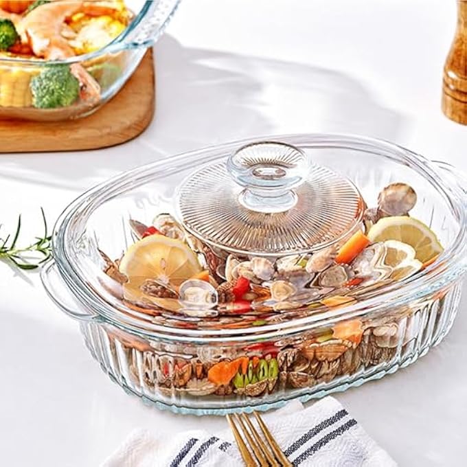 rayihni 28L Oval Glass Casserole Dish With Lid  Borosilicate OvenSafe Baking Pan Microwave  Freezer Safe Durable ScratchResistant Cookware For Roasting Serving  Storing Food - Image 5
