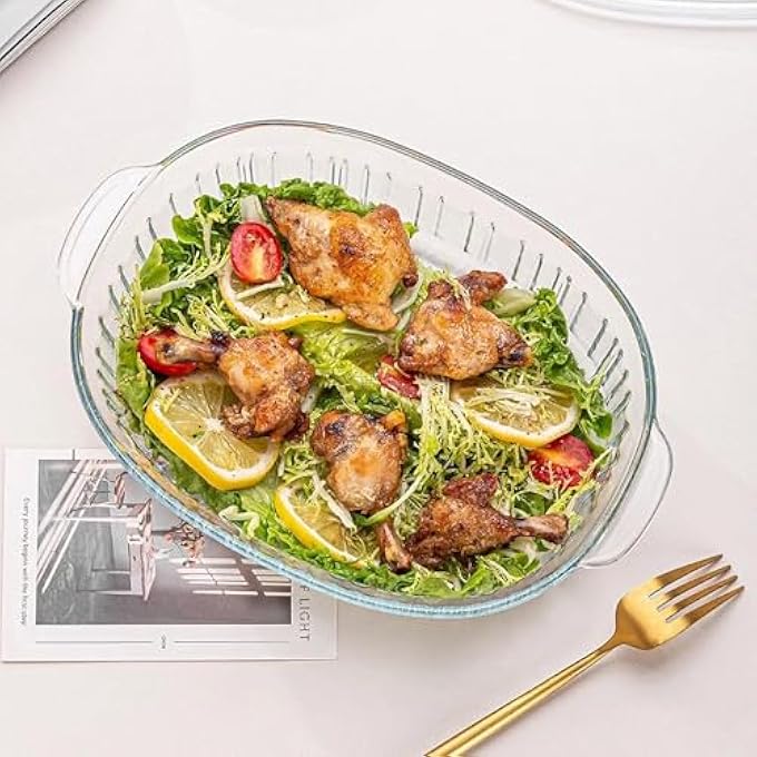 rayihni 28L Oval Glass Casserole Dish With Lid  Borosilicate OvenSafe Baking Pan Microwave  Freezer Safe Durable ScratchResistant Cookware For Roasting Serving  Storing Food - Image 4