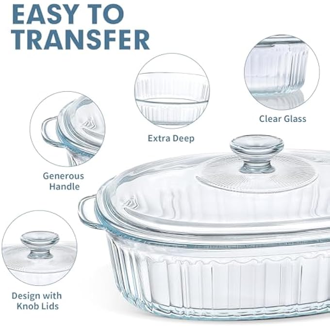 rayihni 28L Oval Glass Casserole Dish With Lid  Borosilicate OvenSafe Baking Pan Microwave  Freezer Safe Durable ScratchResistant Cookware For Roasting Serving  Storing Food - Image 3