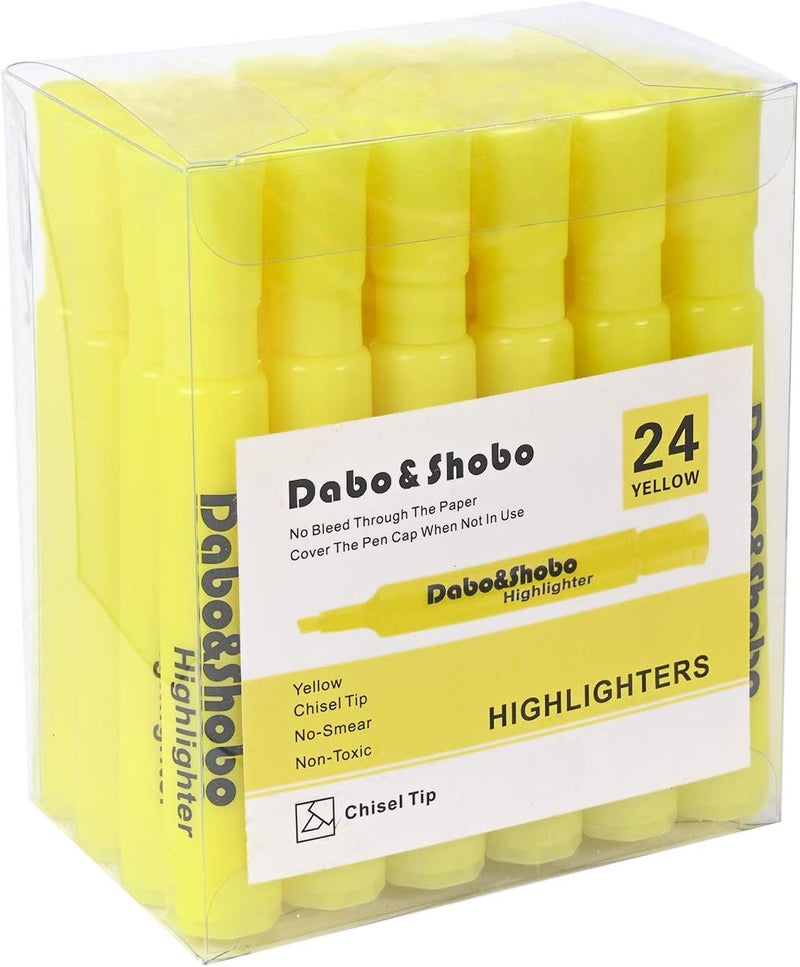 Dabo&Shobo Yellow highlighter, 24 Pack -bright color, chisel tip, for Adults Kids Highlighting in the Home School Office, Tank Style - Image 1