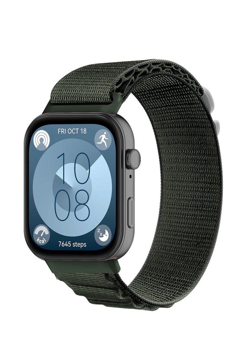 Strap for Huawei Watch Fit 4/Fit 4 Pro/ Fit 3 Alpine Rylon Loop Quick Release Breathable Nylon Band,Green - Image 1