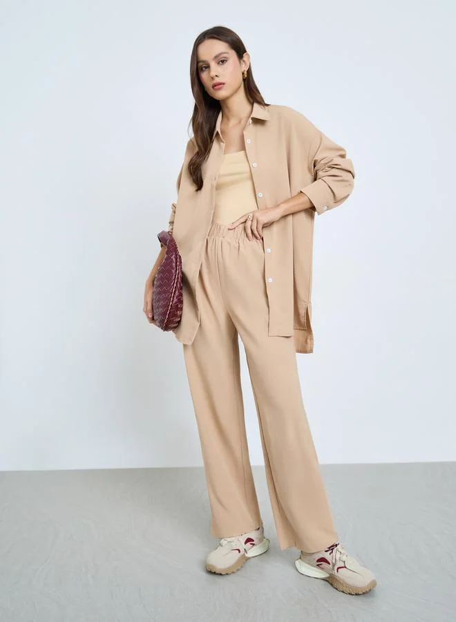 Take Two Beige Longline Shirt and Pants Co-ords