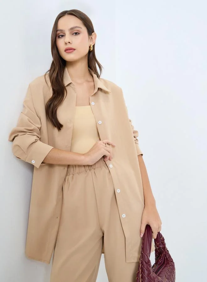 Take Two Beige Longline Shirt and Pants Co-ords