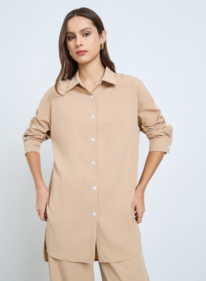 تايك تو طقم بيج من - قميص طويل وبنطال - Image 3
