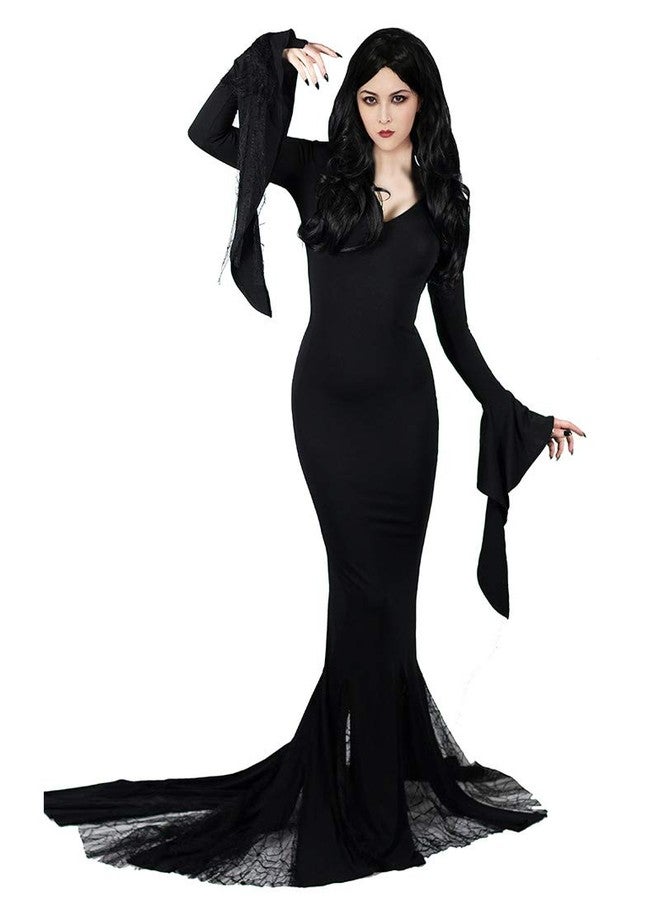 Cosplay.fm Women's Vintage Gothic Long Dress Witch Style Black Dress Halloween Cosplay Costume Dress (L, Black) - Image 1
